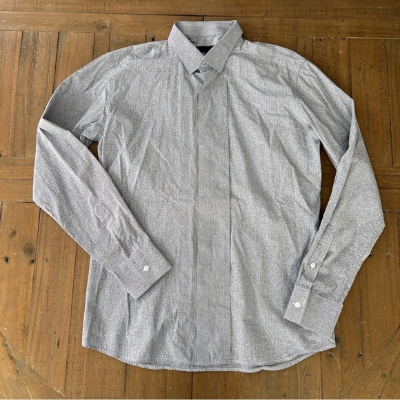 Karl lagerfeld gray striped classic long sleeve button down men’s 41 large - Picture 1 of 12